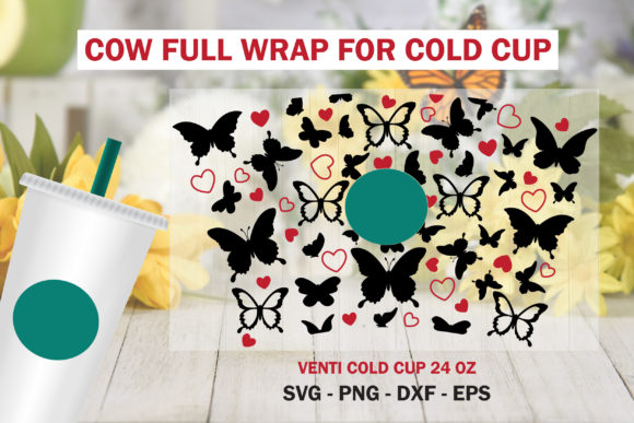 Butterfly Full Wrap Venti Cold Cup 24 Oz Graphics & Illustrations