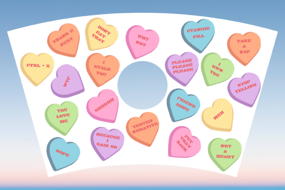 Candy Heart Valentine Starbucks Wrap SVG: Graphics & Print Templates