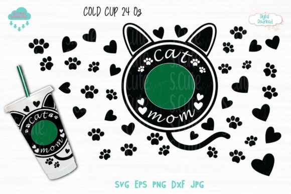 Cat Mom Cup Graphics: Full Wrap Illustrations for 24 Oz Cold Cups